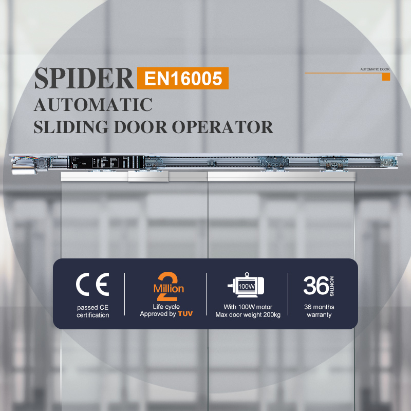 Spider European Standard EN16005 إطار وآلية مشغل باب منزلق أوتوماتيكي بدون إطار